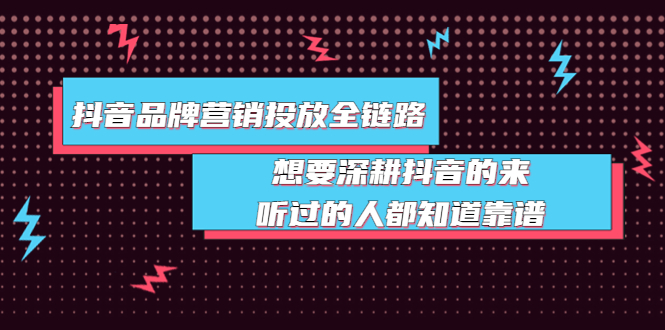 【副业项目4041期】抖音品牌营销投放全链路：想要深耕抖音的来，听过的人都知道靠谱-金九副业网