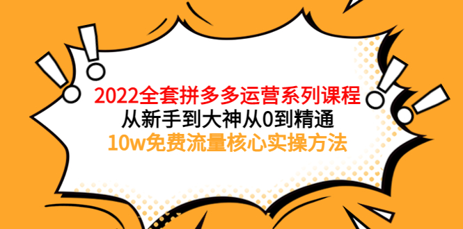 【副业项目4045期】2022全套拼多多运营课程：新手怎么做拼多多电商，10w免费流量核心实操方法-金九副业网