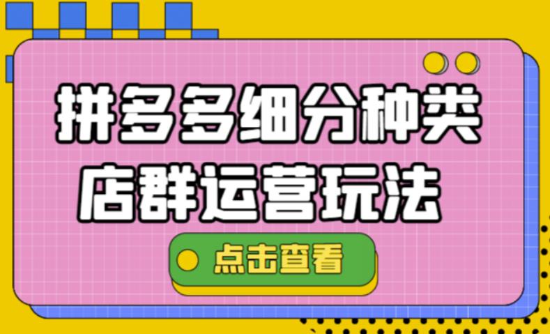 【副业项目4641期】拼多多细分种类店群运营玩法3.0，11月最新玩法，小白也可以操作-金九副业网