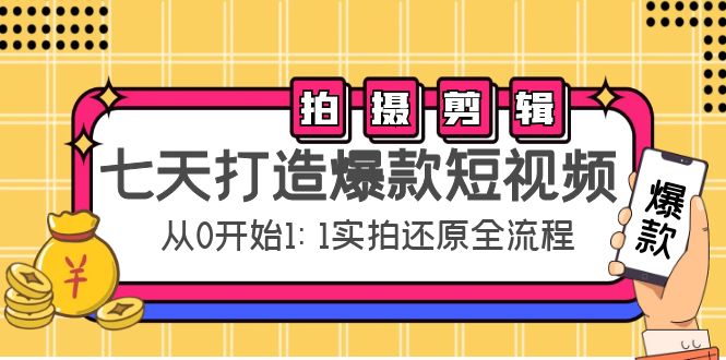 【副业项目4695期】七天打造爆款短视频：拍摄+剪辑实操，从0开始1:1实拍还原实操全流程-金九副业网