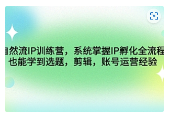 【副业项目4920期】自然流IP训练营，系统掌握IP孵化全流程，也能学到选题，剪辑，账号运营经验-金九副业网