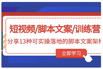 【副业项目5025期】短视频/脚本文案/训练营：分享13种可实操落地的脚本文案架构-金九副业网