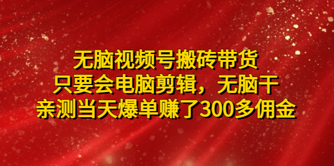 【副业项目5070期】无脑视频号搬砖带货，只要会电脑剪辑，无脑干，亲测当天爆单赚了300多佣金-金九副业网