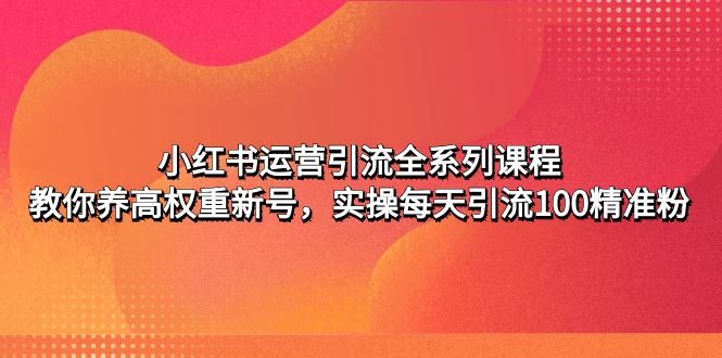 【副业项目5144期】小红书运营引流全系列课程：教你养高权重新号，实操每天引流100精准粉-金九副业网