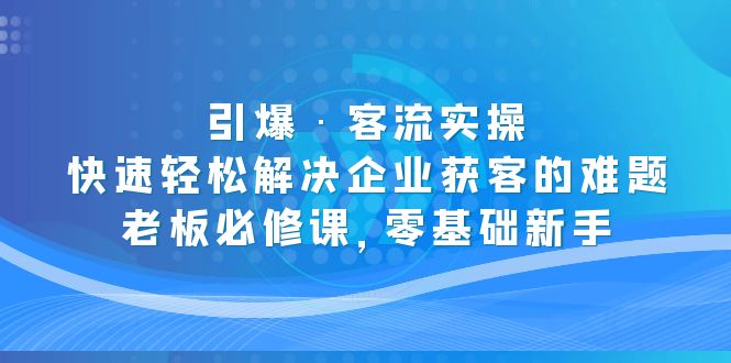 【副业项目5343期】引爆·客流实操：快速轻松解决企业获客的难题，老板必修课，零基础新手-金九副业网