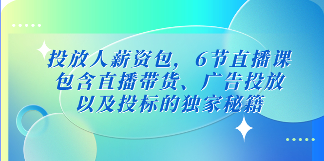 【副业项目5204期】投放人薪资包，6节直播课，包含直播带货、广告投放、以及投标的独家秘籍-金九副业网