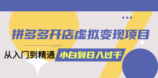 【副业项目5553期】拼多多开店虚拟变现项目：入门到精通 从小白到日入1000（完整版）-金九副业网