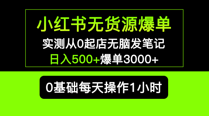 【副业项目5585期】小红书无货源爆单 实测从0起店无脑发笔记 日入500+爆单3000+长期项目可多店-金九副业网