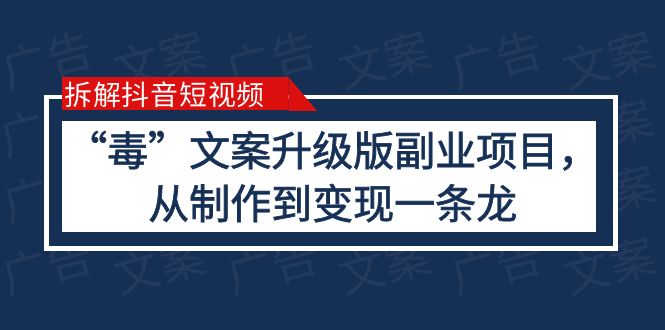 【副业项目6145期】拆解抖音短视频：“毒”文案升级版副业项目，从制作到变现（教程+素材）-金九副业网