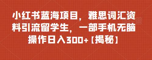 【副业项目6767期】小红书蓝海项目，雅思词汇资料引流留学生，一部手机无脑操作日入300+【揭秘】-金九副业网