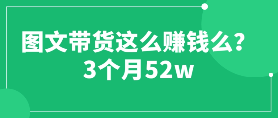 【副业项目6462期】图文带货这么赚钱么? 3个月52W 图文带货运营加强课-金九副业网