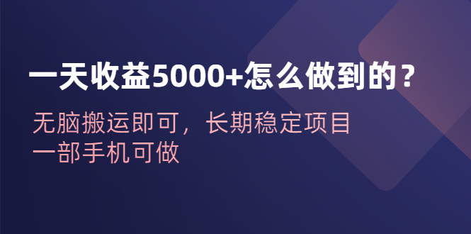 【副业项目6540期】一天收益5000+怎么做到的？无脑搬运即可，长期稳定项目，一部手机可做-金九副业网