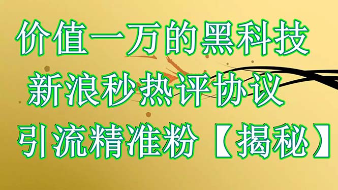 【副业项目6457期】价值一万的黑科技 新浪秒热评协议 引流精准粉【揭秘】-金九副业网