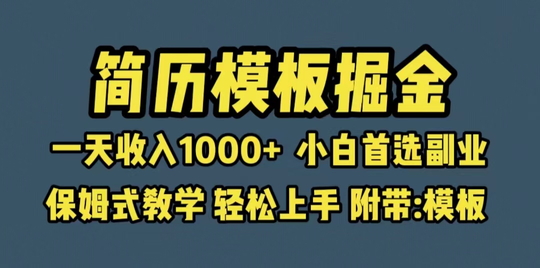 【副业项目6585期】靠简历模板赛道掘金，一天收入1000+小白首选副业，保姆式教学（教程+模板）-金九副业网