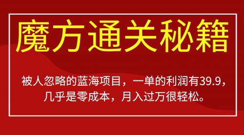 【副业项目7126期】被人忽略的蓝海项目，魔方通关秘籍一单利润有39.9-金九副业网