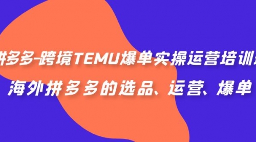 【副业项目7128期】拼多多-跨境TEMU爆单实操运营培训班，海外拼多多的选品、运营、爆单-金九副业网