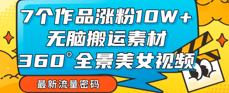 【副业项目7945期】7个作品涨粉10W+，无脑搬运素材，全景美女视频爆款玩法分享【揭秘】-金九副业网