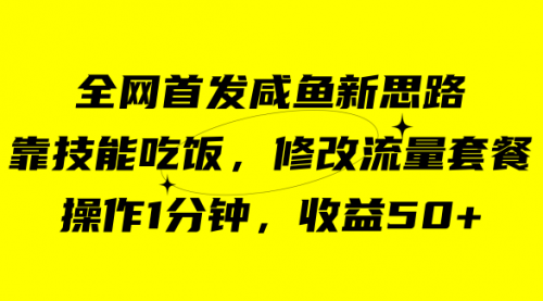 【副业项目7720期】咸鱼冷门新玩法，靠“技能吃饭”，修改流量套餐，操作1分钟，收益50+-金九副业网