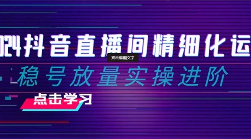 【副业项目8447期】2024抖音直播间精细化运营：稳号放量实操进阶-金九副业网