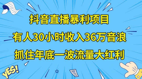 【副业项目8538期】抖音直播暴利项目，有人30小时收入36万音浪-金九副业网