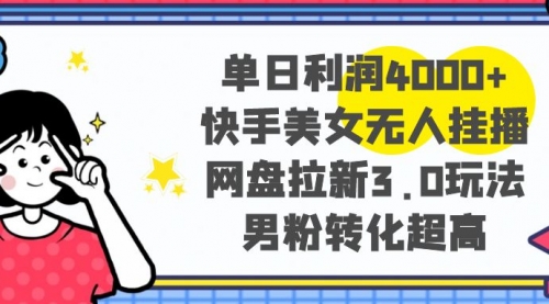 【副业项目8583期】单日利润4000+快手美女无人挂播，网盘拉新3.0玩法-金九副业网