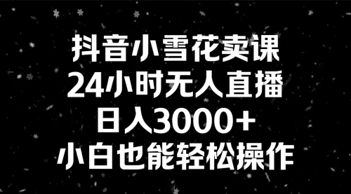 【副业8778期】抖音小雪花卖课，24小时无人直播，日入3000+，小白也能轻松操作-金九副业网