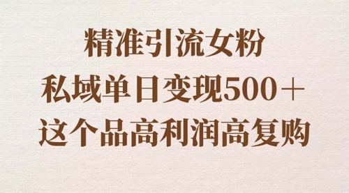 【副业8817期】精准引流女粉，私域单日变现500＋，高利润高复购，保姆级实操教程分享-金九副业网