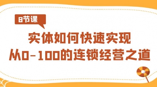 【副业8986期】实体·如何快速实现从0-100的连锁经营之道（8节视频课）-金九副业网