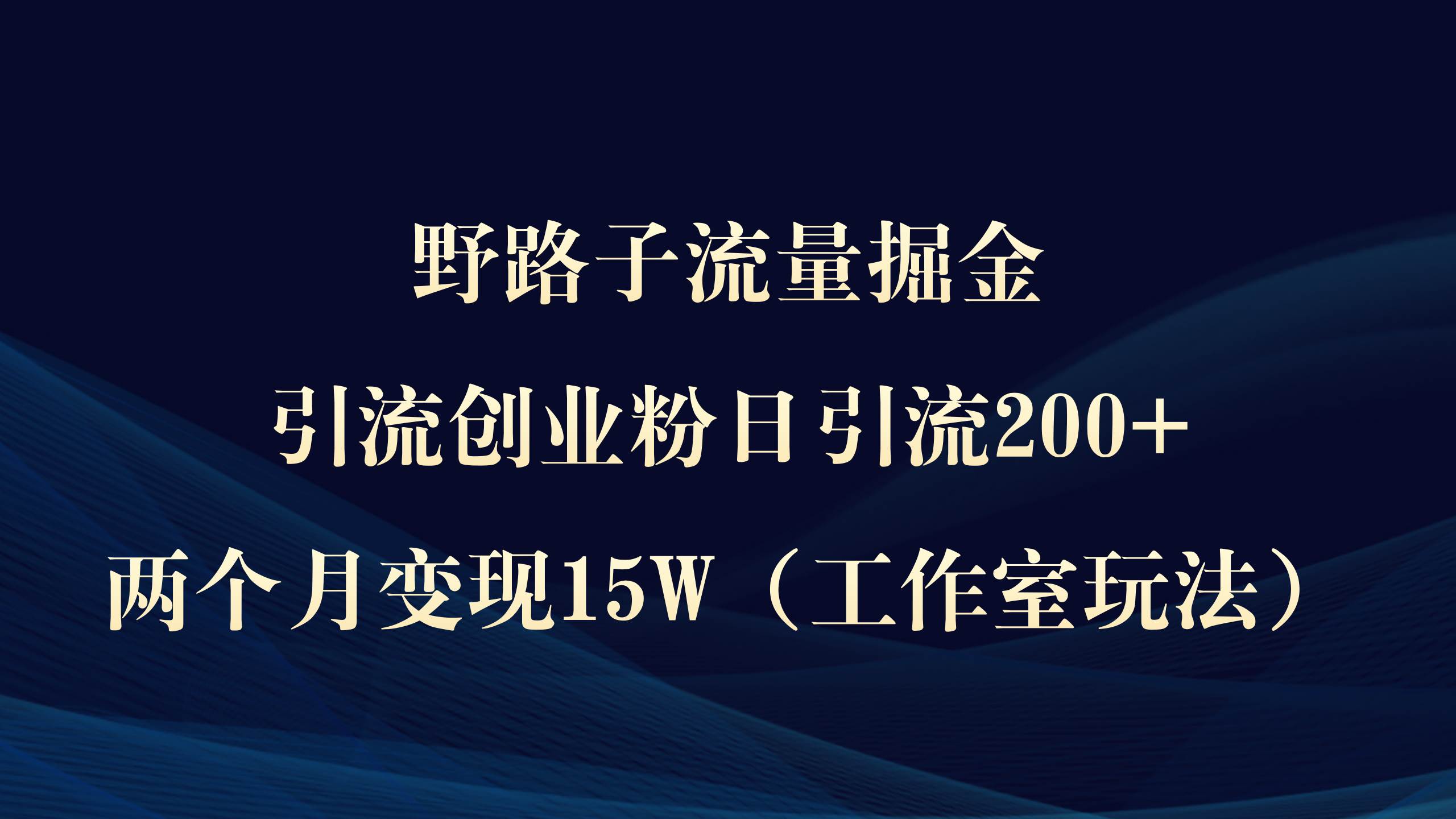 野路子流量掘金，引流创业粉日引流200+，两个月变现15W（工作室玩法））-金九副业网