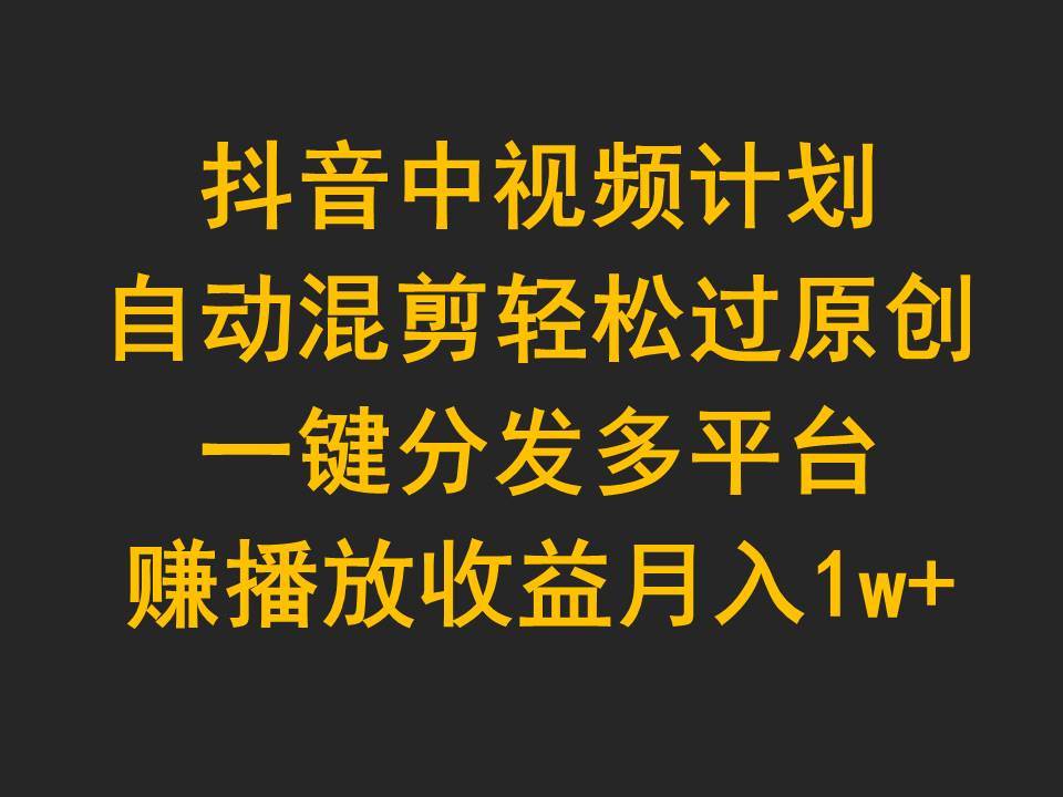 抖音中视频计划，自动混剪轻松过原创，一键分发多平台赚播放收益，月入1w+-金九副业网