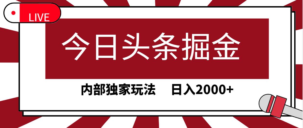 今日头条掘金，30秒一篇文章，内部独家玩法，日入2000+-金九副业网