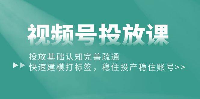 视频号投放课：投放基础认知完善疏通，快速建模打标签，稳住投产稳住账号-金九副业网