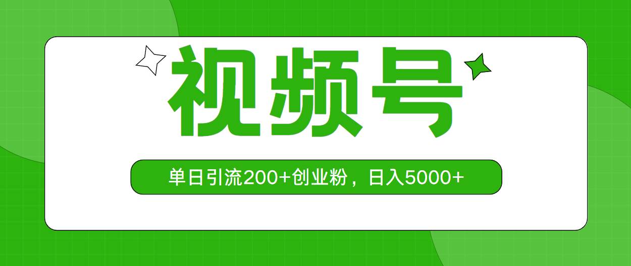 视频号，单日引流200+创业粉，日入5000+-金九副业网