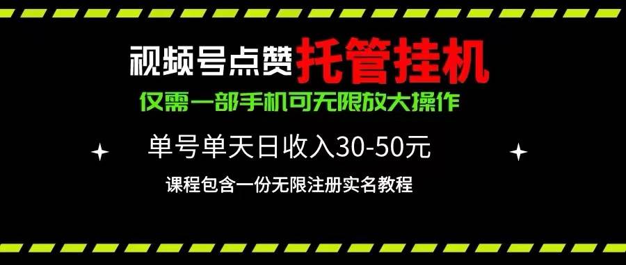 视频号点赞托管挂机，单号单天利润30~50，一部手机无限放大（附带无限…-金九副业网