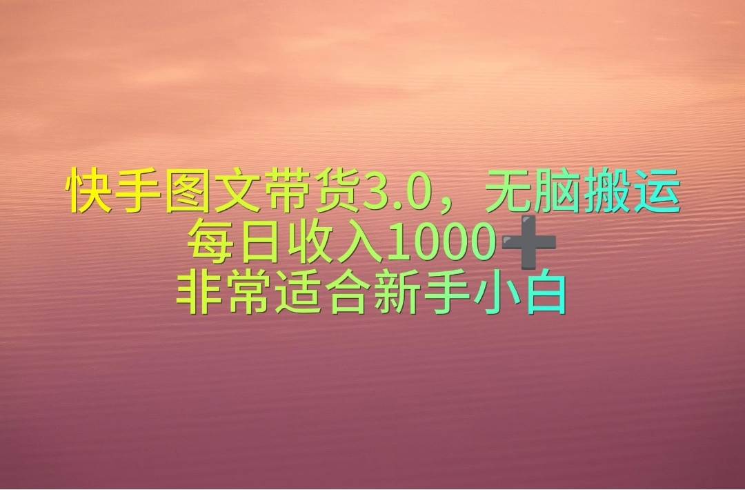 快手图文带货3.0，无脑搬运，每日收入1000＋，非常适合新手小白-金九副业网