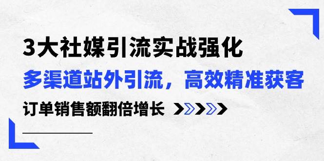 3大社媒引流实操强化，多渠道站外引流/高效精准获客/订单销售额翻倍增长-金九副业网