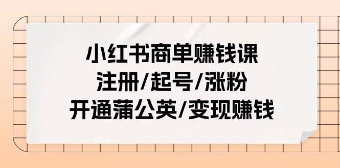 小红书商单赚钱课：注册/起号/涨粉/开通蒲公英/变现赚钱（25节课）-金九副业网