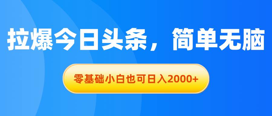 拉爆今日头条，简单无脑，零基础小白也可日入2000+-金九副业网