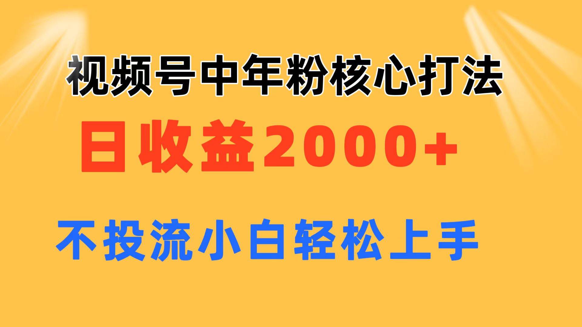 视频号中年粉核心玩法 日收益2000+ 不投流小白轻松上手-金九副业网