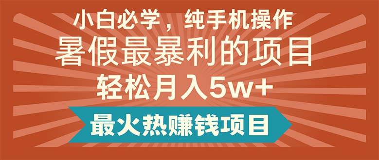 小白必学，纯手机操作，暑假最暴利的项目轻松月入5w+最火热赚钱项目-金九副业网