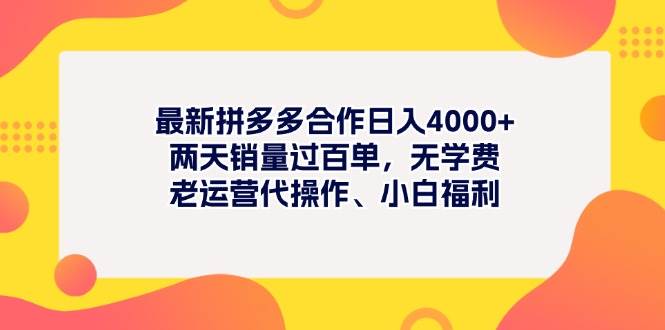 最新拼多多项目日入4000+两天销量过百单，无学费、老运营代操作、小白福利-金九副业网