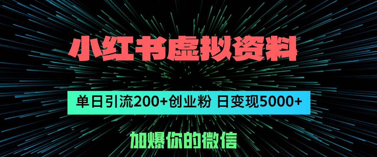 小红书虚拟资料日引流200+创业粉，单日变现5000+-金九副业网