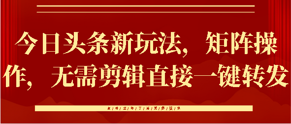 今日头条新玩法，矩阵操作，无需剪辑直接一键转发-金九副业网