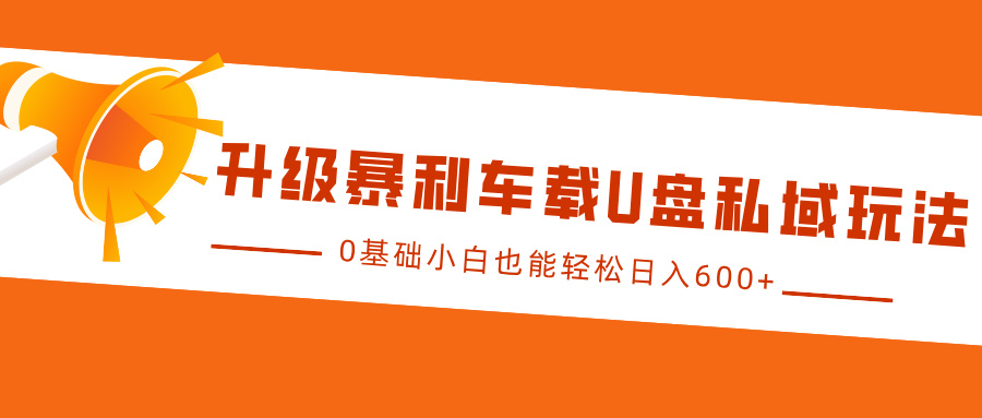 升级暴利车载U盘私域玩法，0基础小白也能轻松日入600+-金九副业网