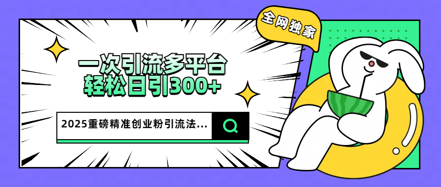 2025重磅全网独家引流法，一次多平台，轻松日引300+精准创业粉-金九副业网