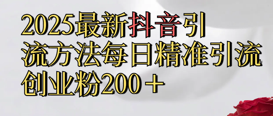 2025最新,抖音引流,方法每日精准引流创业粉300＋-金九副业网