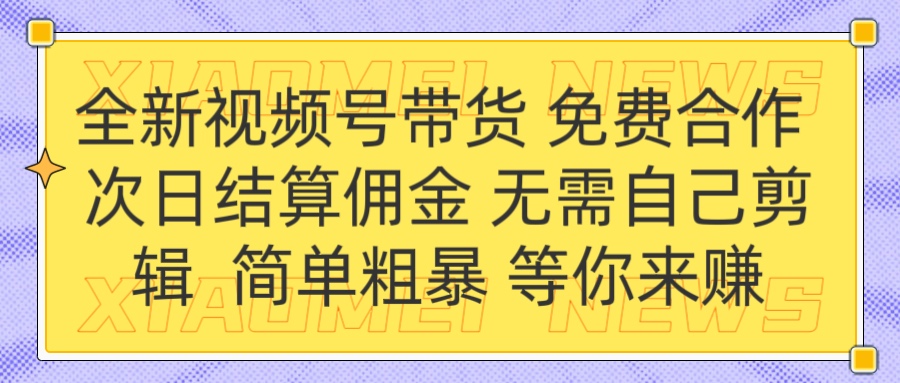 全新视频号 免费合作 佣金次日结算 无需自己剪辑-金九副业网