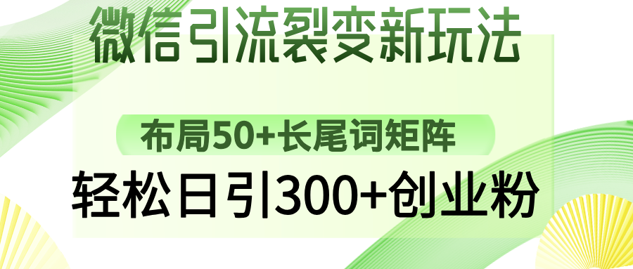 微信引流裂变新玩法：布局50+长尾词矩阵，轻松日引300+创业粉-金九副业网